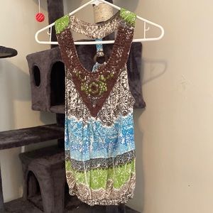 CATO Medium Brown/Turquoise Tank Top